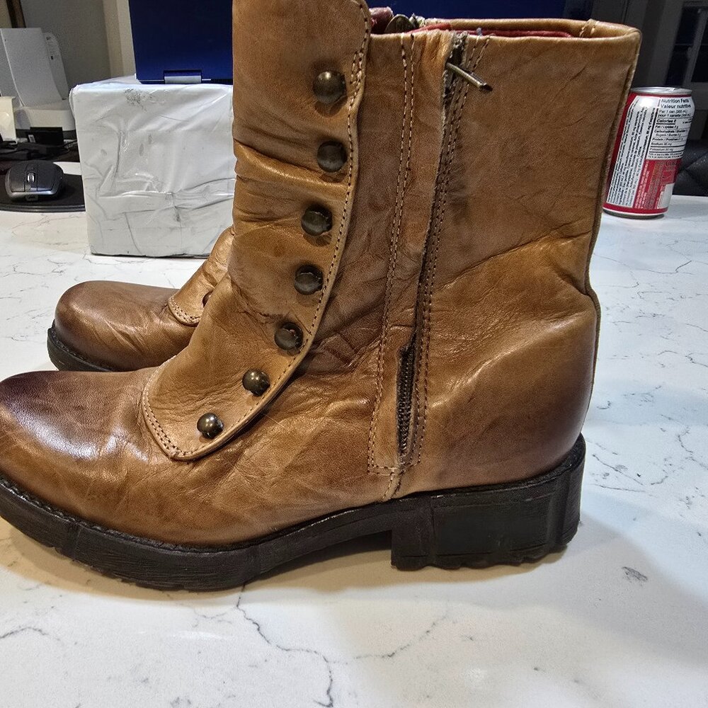 Ateliers Womens Shoes Ankle Boots Combat Biker Tan Leather Size 36 EU Size 6 US